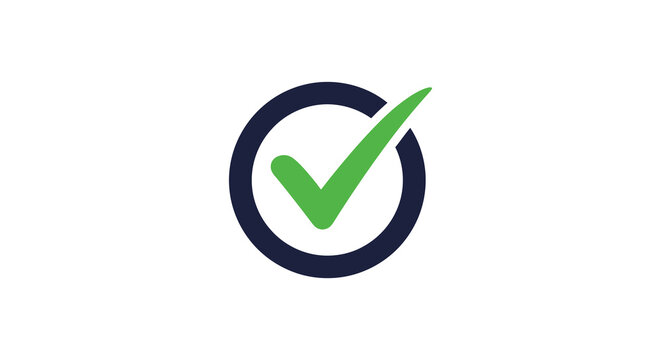 check mark icon with dark blue circle and green tick silhouette high quality