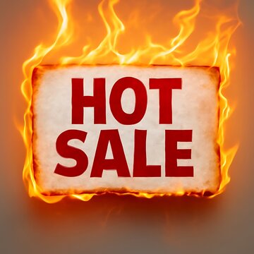 Hot sale sign on parchment in flames, conveying urgency for a limited-time promotion and great deals.