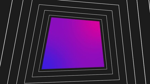 Abstract loop with glowing gradient trapezoid and concentric line tunnel on dark background