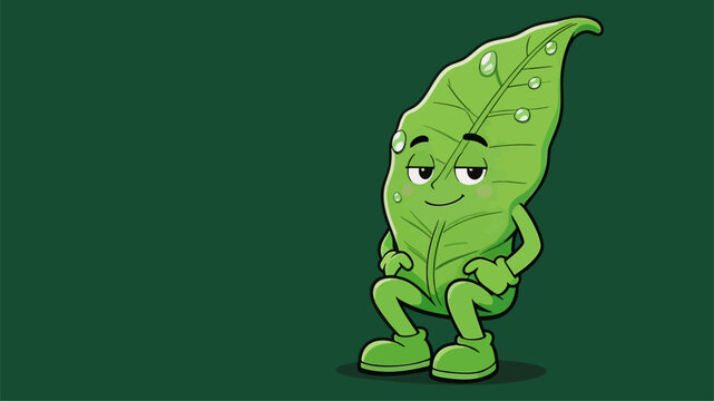 Cute cartoon green leaf mascot sitting pose illustration