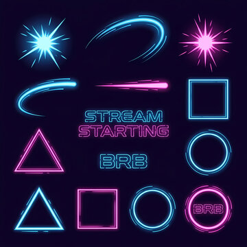 A futuristic neon comic effect set shines brightly with stream starting and various shapes