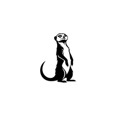 A clean black and white vector illustration of a meerkat in its iconic upright standing pose isolated on white background © Yayagisawa