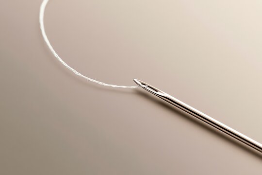 Needle with thread ready for sewing project.