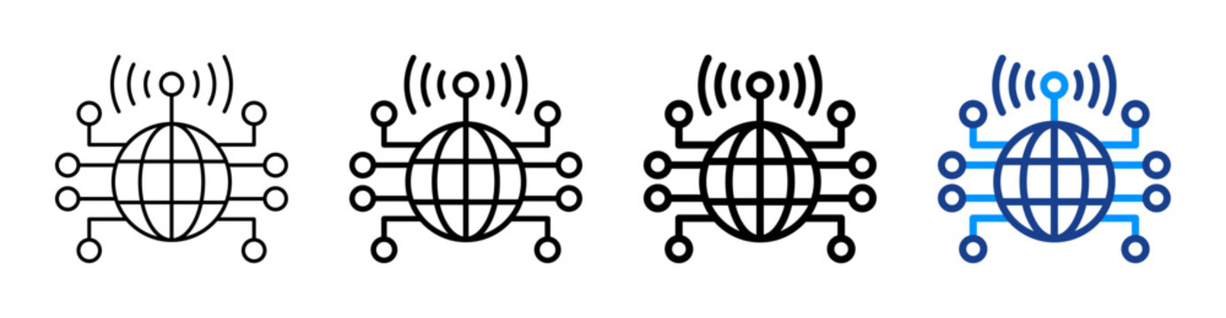 Digital Network Icon Different Style Outline Collection Set