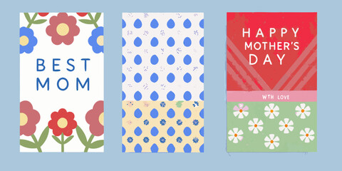 Three pastel colored greeting cards with floral patterns and mother s day messages high quality © Debashis