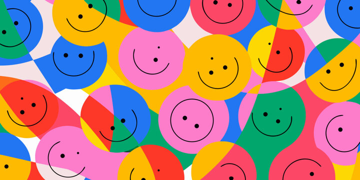 Colorful smiley face pattern repeating cheerful expressions in a vibrant vector illustration high quality professional