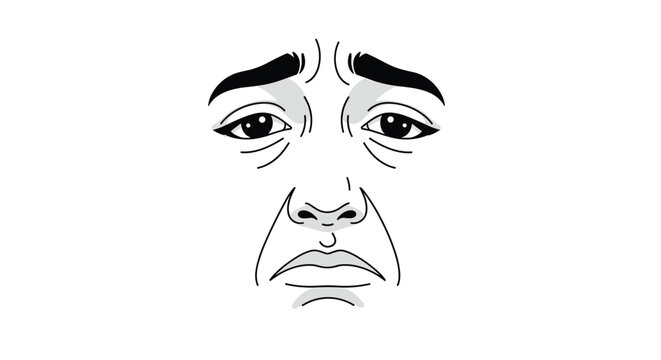 Detailed close up of a human face showing an expression of extreme sadness grief and despair with furrowed eyebrows and a downcast mouth.