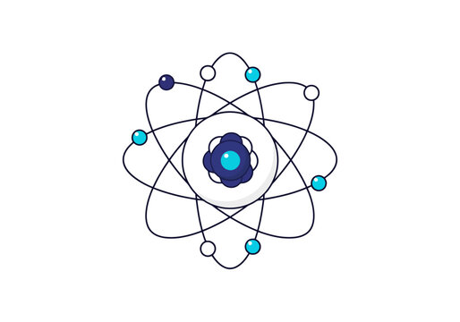 Abstract representation of atomic structure and scientific discovery depicting a central nucleus with orbiting particles symbolizing subatomic elements and universal particle movement for