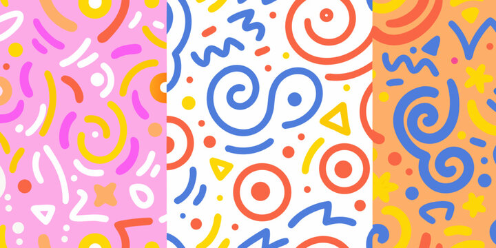 abstract squiggle pattern with colorful loops and dots on a white background high quality professional