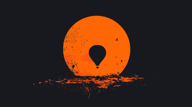A hot air balloon over water during sunset with a large orange circle