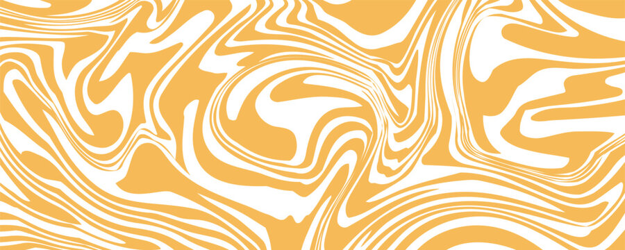 Abstract background of orange wavy lines. Trendy psychedelic retro style background. Waves, eddies and rotating patterns. Twisted distorted vector texture. Aesthetic design. for banners, wallpaper,