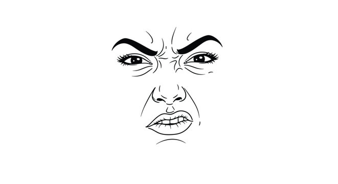 Expressive line art illustration of a human face showing a strong look of disgust with wrinkled nose and furrowed brows.