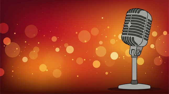 Retro Microphone on Warm Orange Bokeh Background