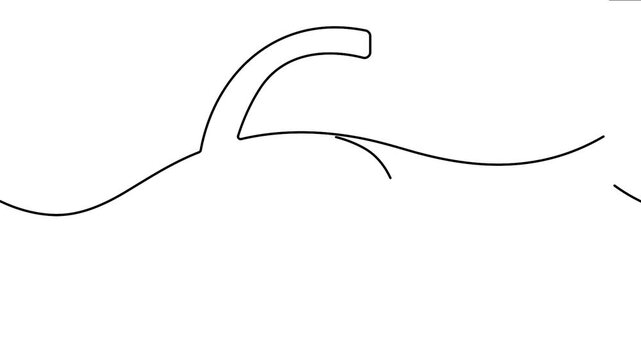 Minimalist continuous line drawing of number six on wavy background in black and white motion video
