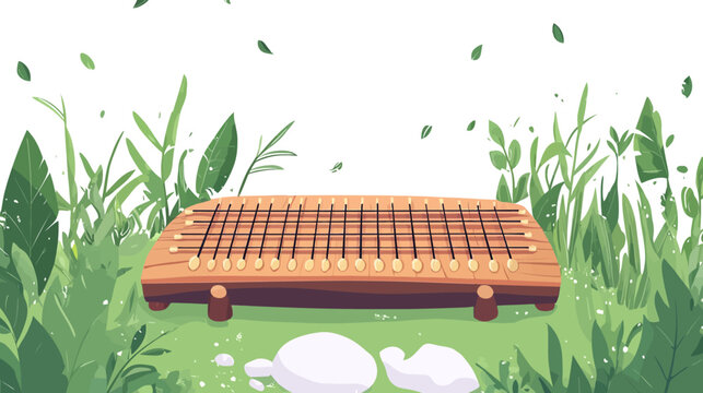 Handcrafted wooden xylophone in grassy outdoor setting