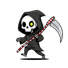 Obraz premium Cute grim reaper with candy cane scythe walking