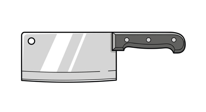High quality illustration of a heavy metal meat cleaver with a black handle isolated on a clean white background.