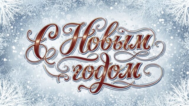 Handwritten new year greeting in russian on frosty glass background