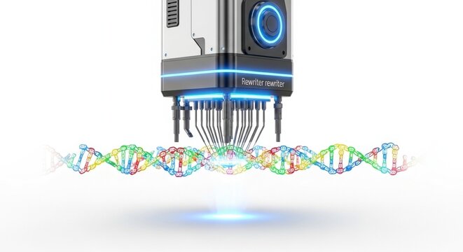 3d render of dna sequencing machine analyzing genetic code with blue light effect isolated on transparent background