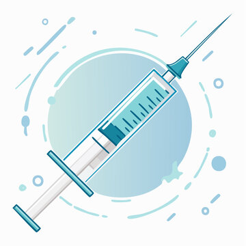 Medical Syringe with Blue Liquid and Abstract Swirls