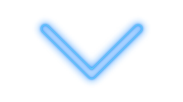 Glowing neon down arrow chevron icon isolated on transparent background. Dropdown menu. Web navigation. Directional pointer. Scroll down indicator.