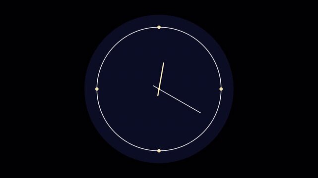 Minimalist Analog Clock Animation &mdash; Dark Blue Background Clean Simple Ticking Loop 4K