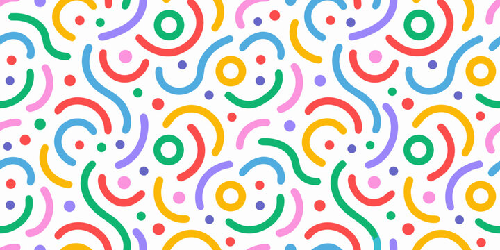 Colorful abstract squiggle pattern seamless repeating design with curved lines on white background high quality