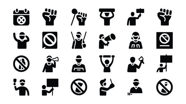  Social issue protest icons set with human rights activism symbols