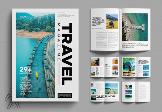 Modern Travel Magazine Template Layout with Minimal Adventure