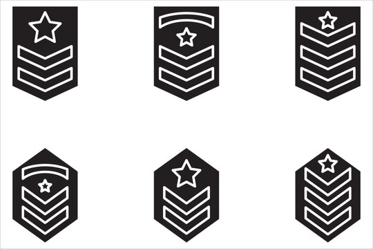 Military Badge icon set. Army, star, Military rank chevron icon set. Army Patch Symbols. Vector icon.
