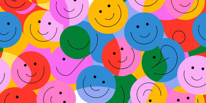 Colorful smiley face pattern with overlapping circles and cheerful expressions vibrant illustration high quality professional
