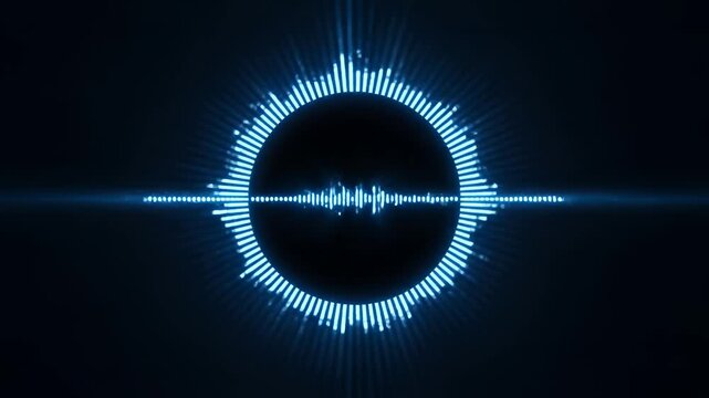 Abstract Blue Sound Waveform Visualizer Animation on Black Background.