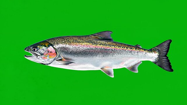 Freshwater fish, salmon, trout, aquatic animal, green background ai 4k Video