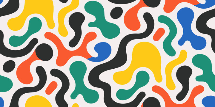 Colorful abstract blob pattern with interlocking organic shapes on a white background high quality professional
