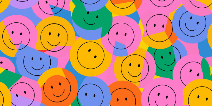 Colorful smiley face pattern repeating cheerful expressions in a vibrant vector illustration high quality professional