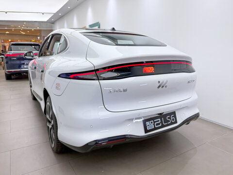 Shanghai, China - November 27, 2025: IM LS6 White Electric SUV Rear View in Showroom