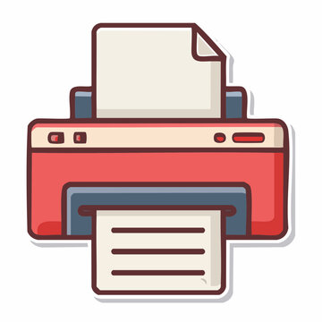 Flat design icon of a printer with paper