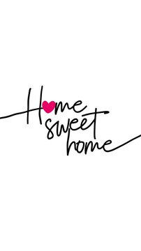 Home sweet home animated handwriting text with pink heart symbol on white background. Elegant brush script write-on motion graphic for real estate, social media, home decor