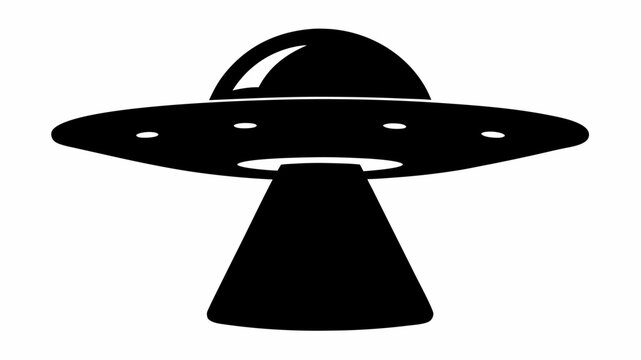 Glowing classic flying saucer ufo silhouette against white background with shiny details