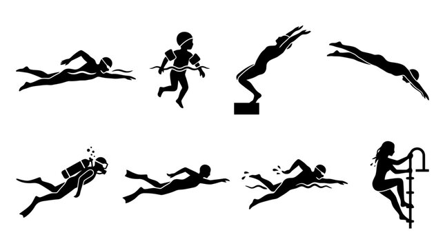 Diving silhouettes in various poses.