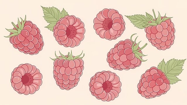 Raspberry Illustration Collection with Fresh Pink Berry Variations