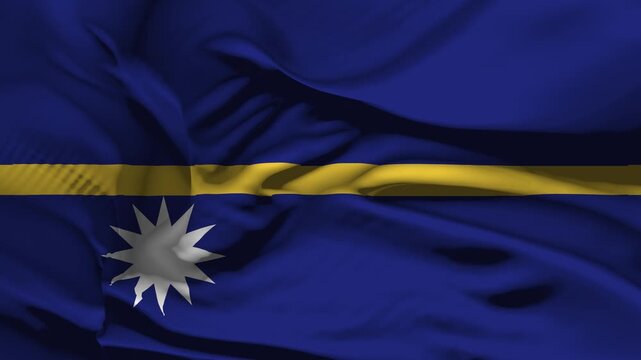 Closeup Nauru Flag Wave Loop waving in wind Realistic Nauru Flag background