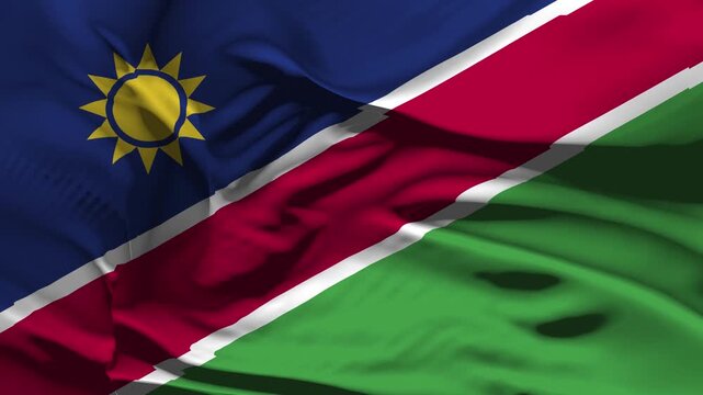 Closeup Namibia Flag Wave Loop waving in wind Realistic Namibia Flag background