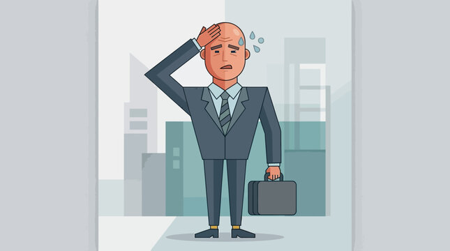 Stressed Businessman Vector Illustration - Tired Manager Holding Briefcase and Sweating - Work Burnout, Deadline Anxiety, and Corporate Pressure Concept