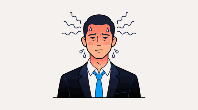Stressed Businessman Sweating and Anxious Vector Illustration - Conceptual Art for Work Burnout, Mental Health, and Workplace Pressure