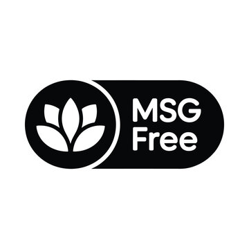 msg free label with floral element black and white icon on white background