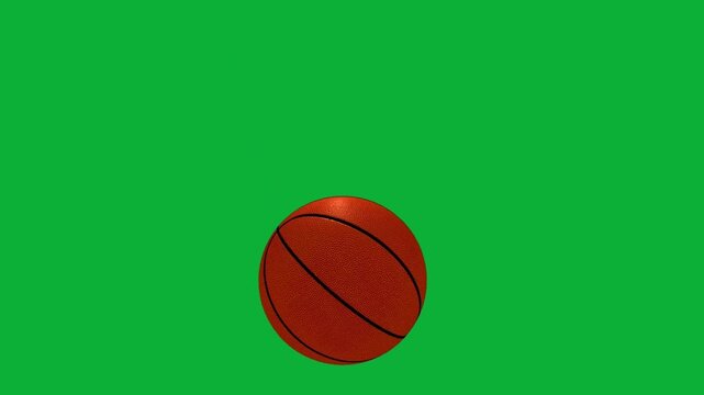 3D basketball spinning and bouncing on green screen background, realistic sports animation for vfx and motion graphics.