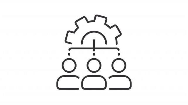 Animated team management line icon. Corporate collaboration animation. Workflow optimization. Project development solution. Outline element on white background. HD video with alpha channel