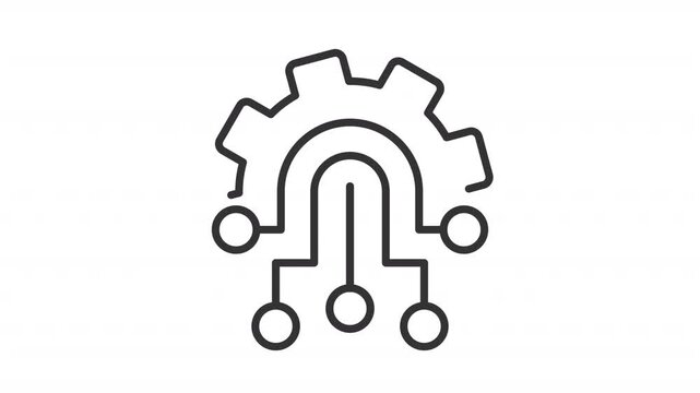 Animated system automation line icon. Technology digitization process animation. Gear and network connections. Workflow optimization. Outline element on white background. HD video with alpha channel