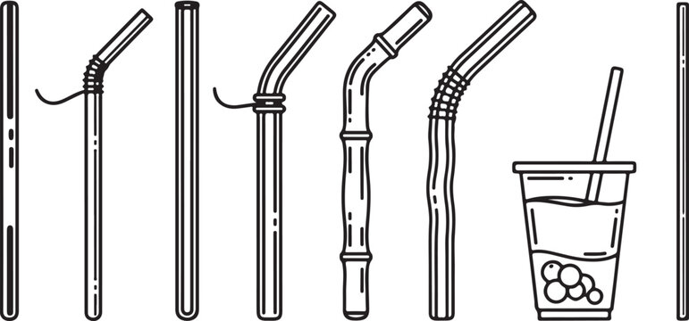 Black and white line icons of toothbrushes and toothpaste tube vector Vector